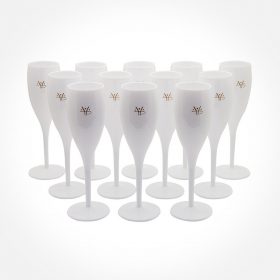Vita champagneglas med Hydropoolemblem i guld - 12 stycken